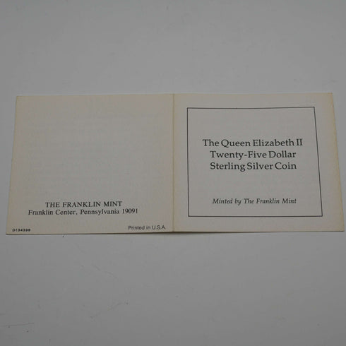 1977 Queen Elizabeth II Silver Jubilee Cook Islands $25 Commemorative Silver Coin, 49g, Franklin Mint, with case and certificate