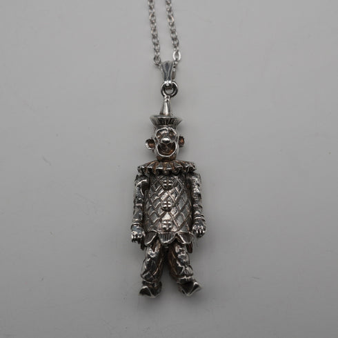 Vintage Moveable Clown Charm Sterling Silver Pendant with Sterling Silver Necklace 6.4g