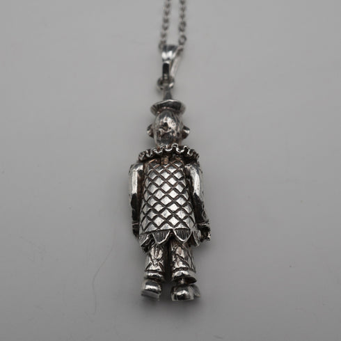 Vintage Moveable Clown Charm Sterling Silver Pendant with Sterling Silver Necklace 6.4g