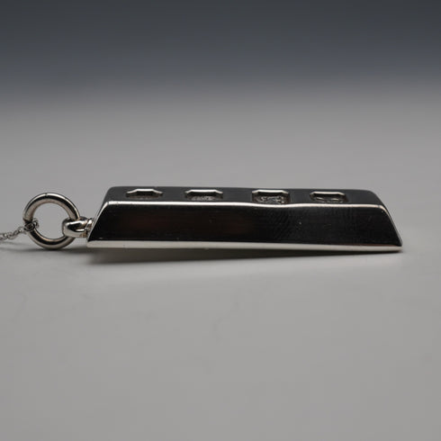 1976 English Vintage Solid Silver Ingot Pendant with Solid Silver Chain, Total 32.6g