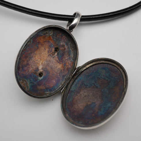 Antique Sterling Silver Locket Pendant with Leather Necklace 15.5g