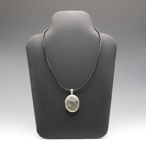 Antique Victorian Sterling Silver Locket Pendant with Leather Necklace 9.8g