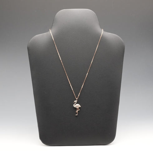 Vintage Gold Plated Sterling Silver & Zirconia Pink Flamingo Pendant with Sterling Silver Necklace, Total 4.5g