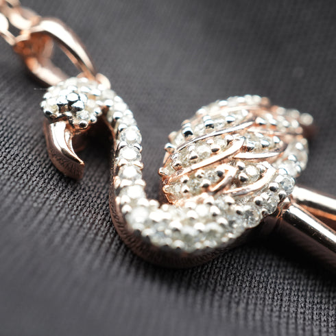 Vintage Gold Plated Sterling Silver & Zirconia Pink Flamingo Pendant with Sterling Silver Necklace, Total 4.5g
