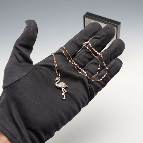 ヴィンテージ 金メッキ純銀&ジルコニア ピンク・フラミンゴ ペンダント 純銀ネックレス付 計4.5g