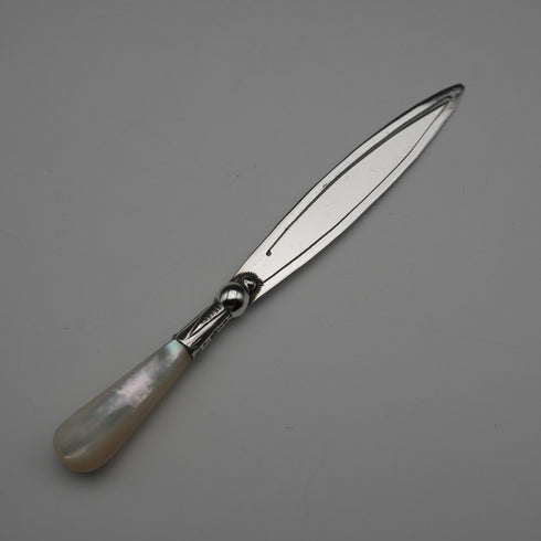 1907 British Antique Mother-of-Pearl Handle Sterling Silver Blade Bookmark by Crisford & Norris