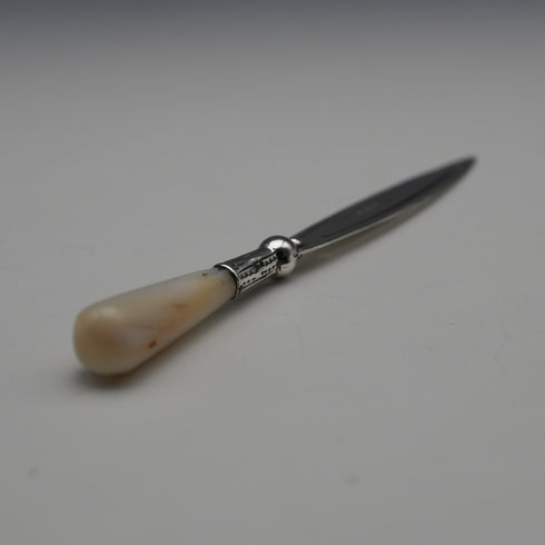 1907 British Antique Mother-of-Pearl Handle Sterling Silver Blade Bookmark by Crisford & Norris