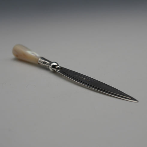 1907 British Antique Mother-of-Pearl Handle Sterling Silver Blade Bookmark by Crisford & Norris