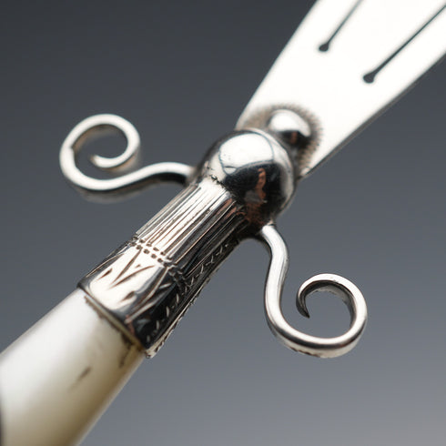 English antique mother-of-pearl handle, sterling silver blade, sword-shaped large bookmark, Crisford&Norris