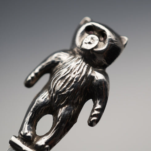 1923 British Antique Sterling Silver Teddy Bear Handle Bookmark by Adie & Lovekin