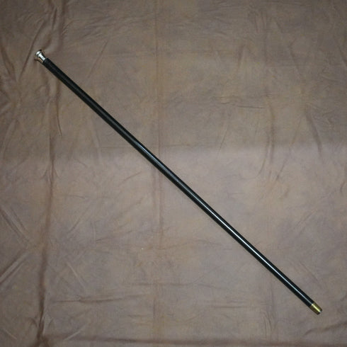 1965 Vintage British Black Shaft Sterling Silver Plain Rondel Handle Walking Stick 90cm