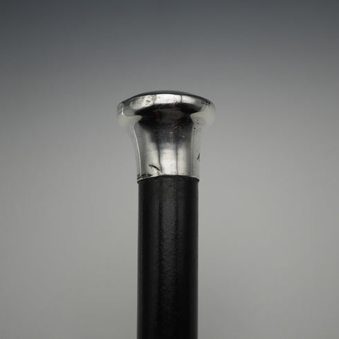 1965 Vintage British Black Shaft Sterling Silver Plain Rondel Handle Walking Stick 90cm
