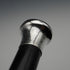 1965 Vintage British Black Shaft Sterling Silver Plain Rondel Handle Walking Stick 90cm