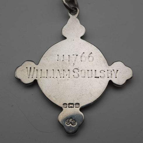 Circa 1905, British Antique, Sterling Silver Double Albert Chain with Sterling Silver Maltese Cross Medal Fob, 66g