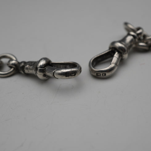 Circa 1905, British Antique, Sterling Silver Double Albert Chain with Sterling Silver Maltese Cross Medal Fob, 66g
