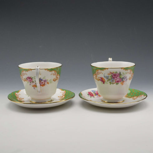 Par de tazas y platos de café estilo demitasse "Rockingham Green" de Paragon, vintage británico