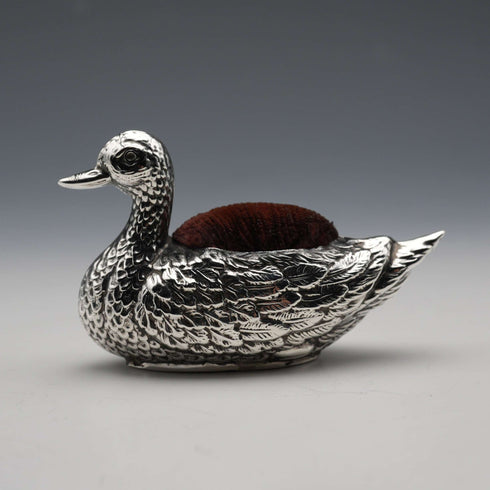 Alfiletero de plata esterlina con forma de ave acuática, antigüedad británica de 1908, W J Myatt & Co, 26 g