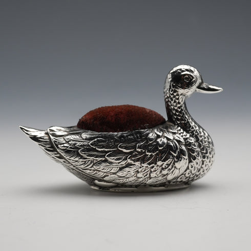 Alfiletero de plata esterlina con forma de ave acuática, antigüedad británica de 1908, W J Myatt & Co, 26 g
