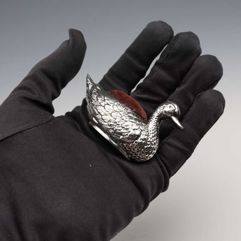Alfiletero de plata esterlina con forma de ave acuática, antigüedad británica de 1908, W J Myatt & Co, 26 g