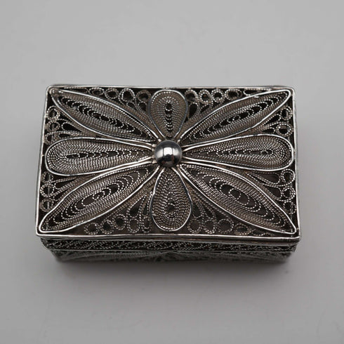 Caja pequeña de filigrana de plata esterlina vintage, pastillero, 15g