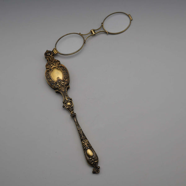 US Antique Sterling Silver Vermeil Ornate Folding Lorgnette Eyeglasses