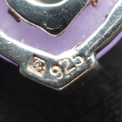 復古純銀底座雙寶石(紫色與綠色)墜飾(附鍊)