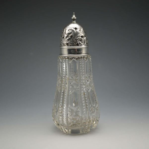 1907 British Antique Cut Glass & Sterling Silver Lid Sugar Caster by Robert Pringle