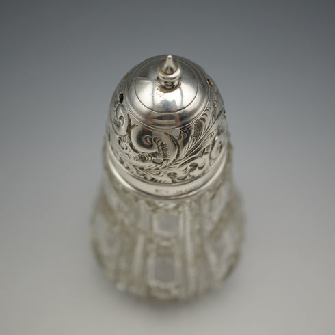 1907年 英國古董 切割玻璃與純銀蓋 糖粉罐 Robert Pringle