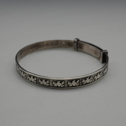 Vintage Teddy Bear Ornament Sterling Silver Adjustable Children's Bangle 6g