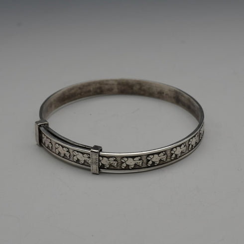 Vintage Teddy Bear Ornament Sterling Silver Adjustable Children's Bangle 6g