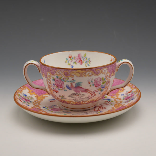 英國古董 Minton 粉紅柯卡翠絲湯杯碟組