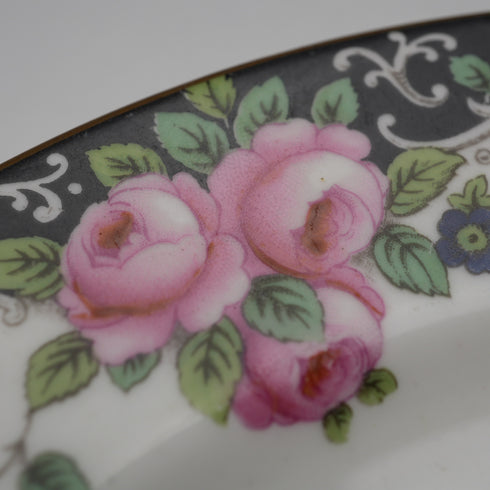 British Antique Aynsley "Black Band & Rose" Side Plates, Pair