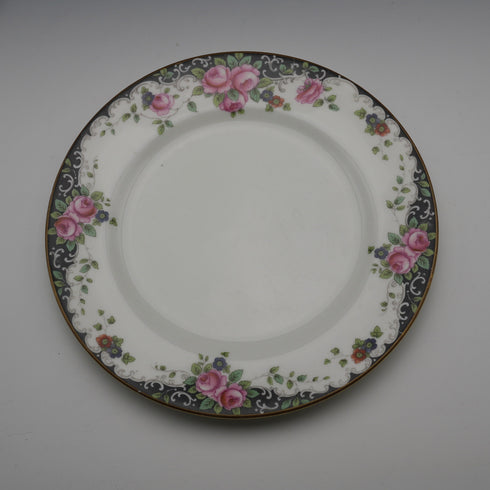 British Antique Aynsley "Black Band & Rose" Side Plates, Pair