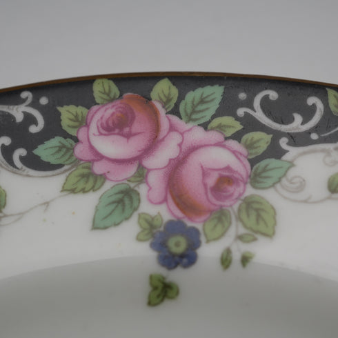 British Antique Aynsley "Black Band & Rose" Side Plates, Pair