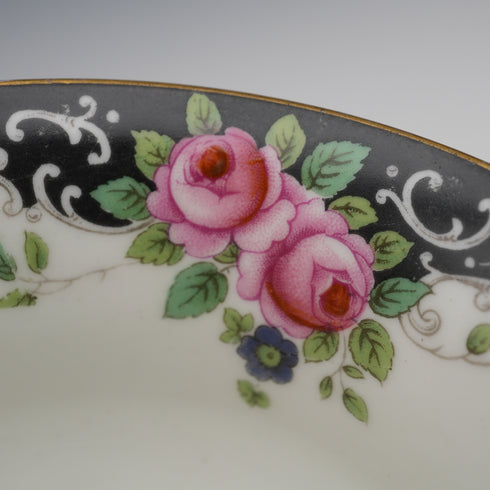British Antique Aynsley "Black Band & Rose" Teacup Trio