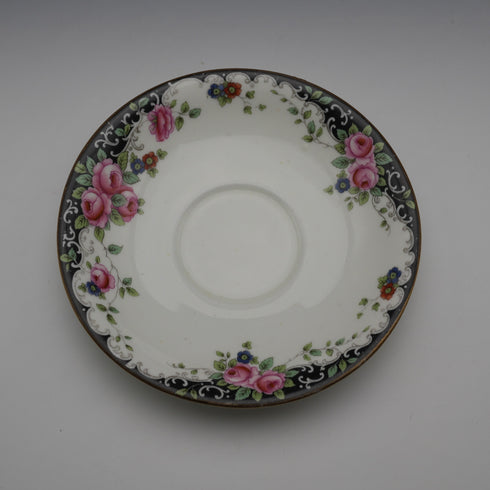 British Antique Aynsley "Black Band & Rose" Teacup Trio
