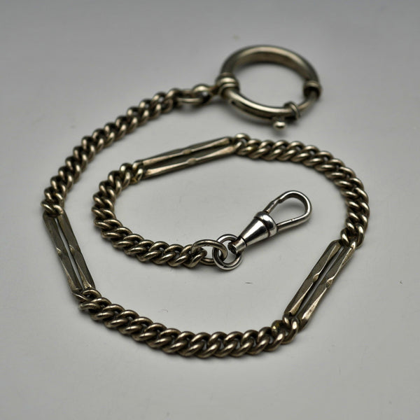 Vintage silvertone alloy spring ring Albert chain