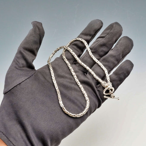 British Vintage Sterling Silver Byzantine Chain Necklace 43cm 25g