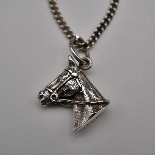 Vintage Sterling Silver Horse Head Charm Pendant, 10.1g total, with Sterling Silver Chain