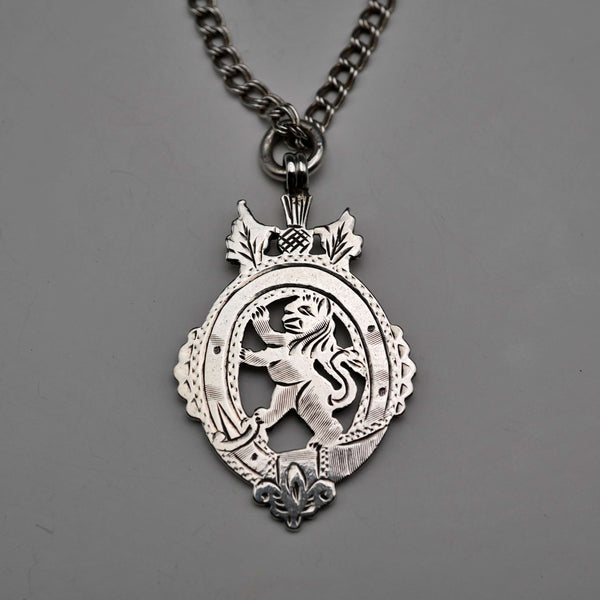 British Antique Sterling Silver Lion Passant Medal, 15.5g total, with Sterling Silver Chain, J&R Griffin