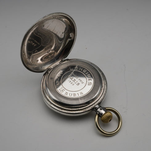 1889년경 앤티크 론진 회중시계 800 실버 헌터 케이스 직경 43mm 작동 양호