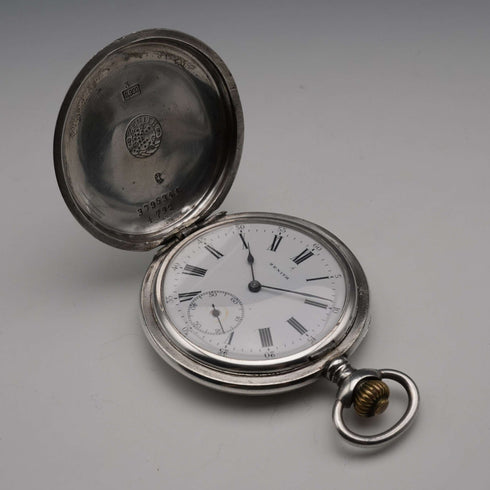 约1919年古董真力时怀表,900银猎表壳,直径50mm,运转良好