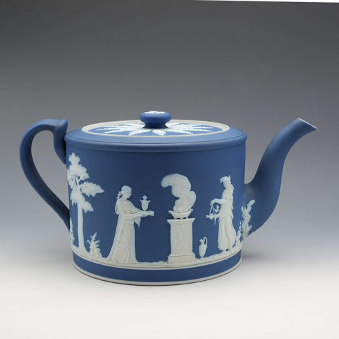 Circa 1900 British Antique Wedgwood Jasperware Drum-Shaped Teapot