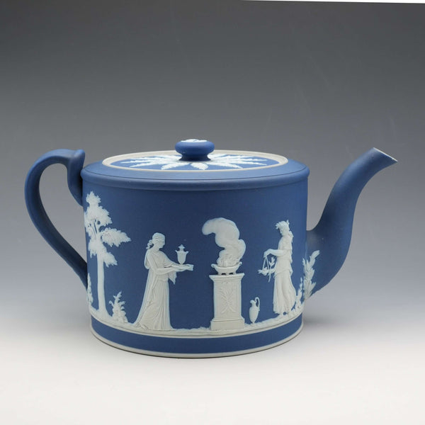 約1900年 英國古董 Wedgwood 碧玉陶(Jasperware)鼓形茶壺