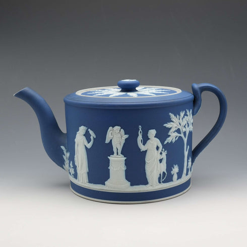 Circa 1900 British Antique Wedgwood Jasperware Drum-Shaped Teapot