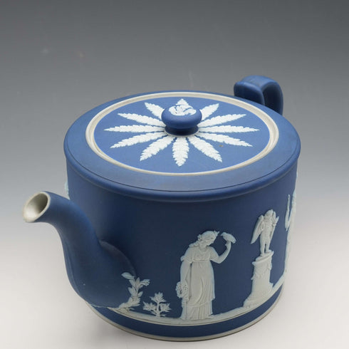 Circa 1900 British Antique Wedgwood Jasperware Drum-Shaped Teapot