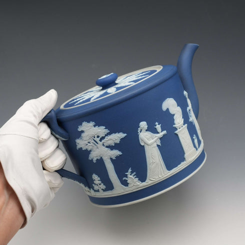 Circa 1900 British Antique Wedgwood Jasperware Drum-Shaped Teapot