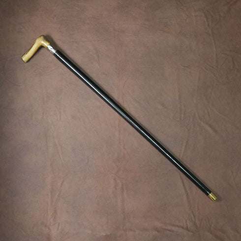 1900年頃 英国アンティーク ブラックシャフト 純銀装飾 アントラーハンドル ステッキ 杖 81cm