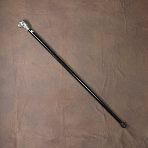 義大利復古黑色桿身純銀狗頭手柄手杖 78cm