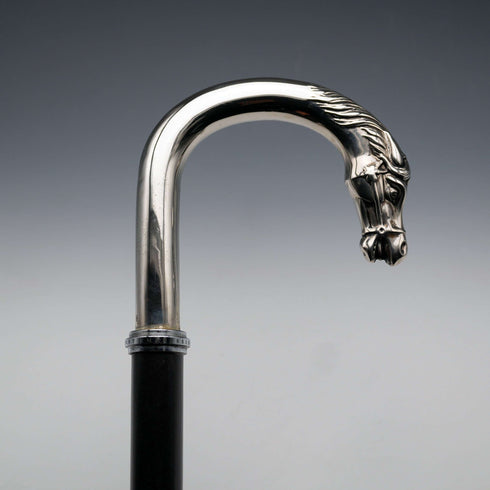 British Vintage Black Shaft Horsehead Handle Walking Stick Cane 88cm